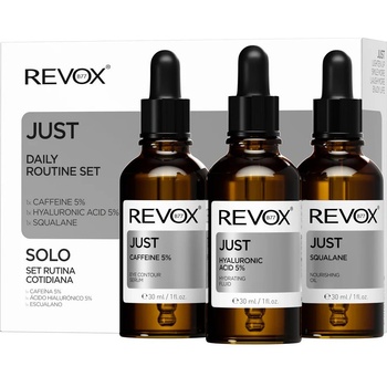 Revox B77 Комплект за ежедневна грижа Revox B77: Just сквалан подхранващо масло за лице 30 мл + Just кофеин 5% против тъмни кръгове дневен серум за очи 30 мл + Just хиалуронова киселина 5% хидратиращ флуид за лице 30 мл