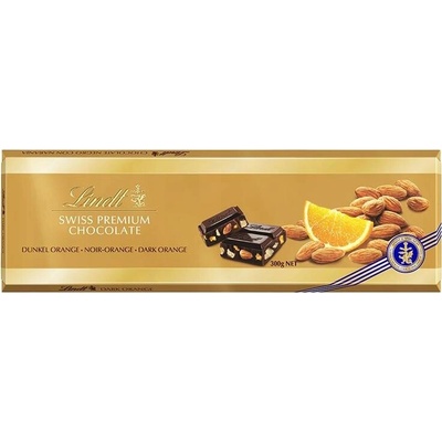 Lindt Swiss Premium čokoláda hořká s mandlemi a pomerančem 300 g
