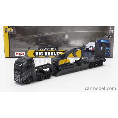 Maisto Volvo Fh16 Xl 750 Truck Pianale Trasporto Escavatore Cingolato Excavator Černá Žlutá 1:64
