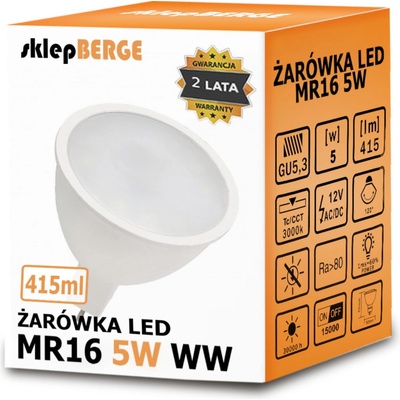 Milio LED žiarovka 12V MR16 5W 415 lm teplá biela