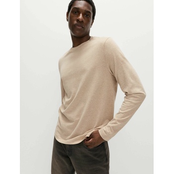 Marks & Spencer Чисто памучна тениска с дълъг ръкав, мека на допир Marks & Spencer бежова Marks & Spencer | Bezhov | МЪЖЕ | S REG