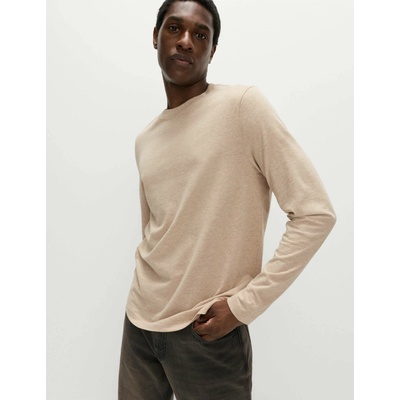 Marks & Spencer Чисто памучна тениска с дълъг ръкав, мека на допир Marks & Spencer бежова Marks & Spencer | Bezhov | МЪЖЕ | S REG