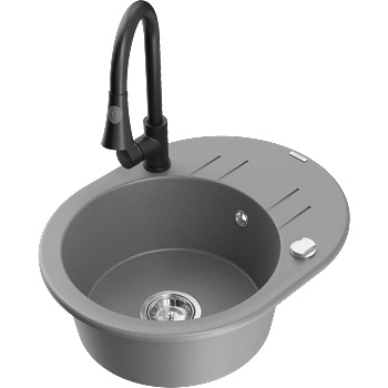 Mexen Kevin гранитна мивка с 1 отделение с отцеденик и кухненски смесител Elia, сив - 6517-71-670101-70 (6517-71-670101-70)