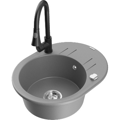 Mexen Kevin гранитна мивка с 1 отделение с отцеденик и кухненски смесител Elia, сив - 6517-71-670101-70 (6517-71-670101-70)