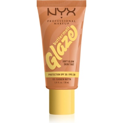 NYX Cosmetics Buttermelt Glaze озаряващ тониращ флуид SPF 30 цвят 03 Cashew Butta 30ml
