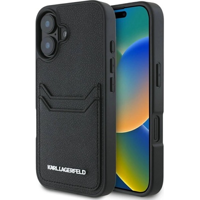 KARL LAGERFELD HC Grained PU Cardslot Metal Elong iPhone 16 Case - черен (3666339355401)