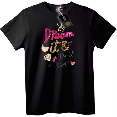 NOONEBRAND Тениска Мечтай и Го Направи - 2XL, Black