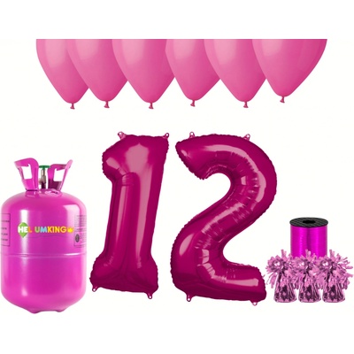 HeliumKing Helium párty set na 12. narozeniny s růžovými balónky