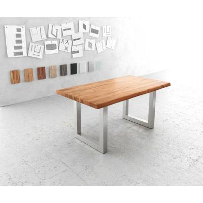 DELIFE Edge 160 x 90 cm akácie přírodní nerezová ocel široký Live-Edge