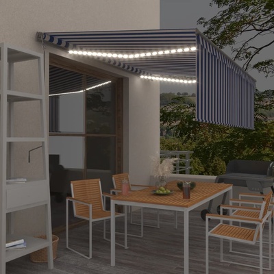 vidaXL Automatická markýza roleta LED a senzor větru 4 x 3 m modrobílá