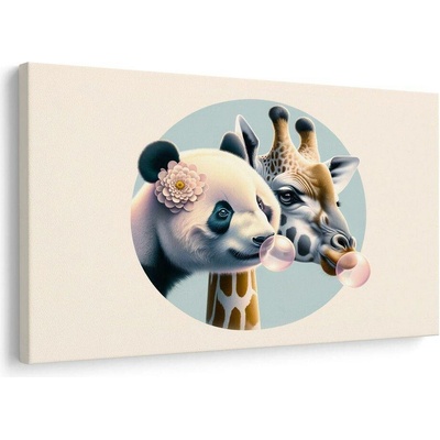 Obraz panda a žirafa s bublinou ze žvýkačky - 120x80
