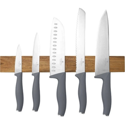 Berlinger Haus Aspen Collection Комплект ножове от 6 части с магнитна кука от акациево дърво - сив (BH-2941)