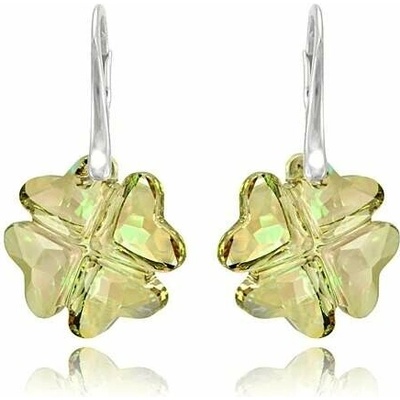 Swarovski Elements Clover krystal 19 mm Stříbrné náušnice visací zelený čtyřlístek 31262.1