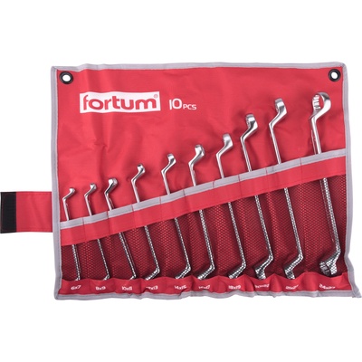 Fortum звезден гаечен ключ кл. 10бр. , 6-27мм 61CrV5 матов хром; 6x7, 8x9, 10x11, 12x13, 14x15, 18x19, 20x22, 21x23, 24x27мм, калъф от платно