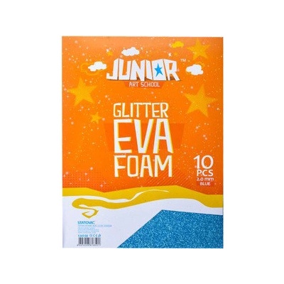 Dekorační pěna EVA modrá glitter A4, tloušťka 2,0 mm, 10ks