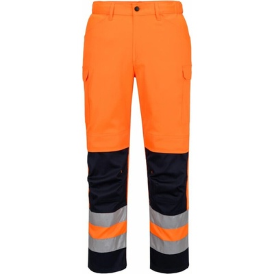 PortWest HI-VIS T143 pánské reflexní kalhoty do pasu oranžovo-modrá