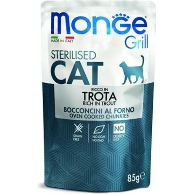 Monge Grill Sterilised с пъстърва пауч с хапки в желе за кастрирани котки в зряла възраст 85gr