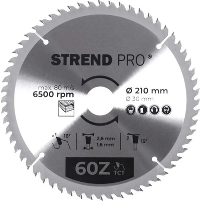 Kotúč Strend Pro TCT 210x2.6x30/20 mm 60T, na drevo, pílový, SK plátky