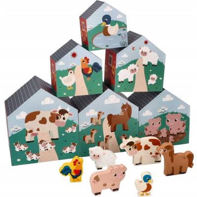 Adamtoys Montessori Kelímky na skládání Farma Figurky zvířátek 12 ks