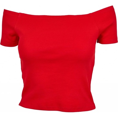 Ladies Off Shoulder Rib Tee fire red
