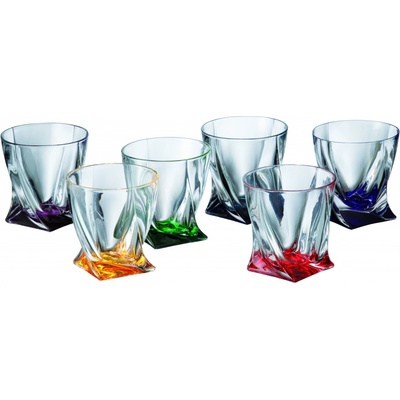 Crystalite Bohemia Barevné sklenice na whisky Quadro 340 ml 6ks