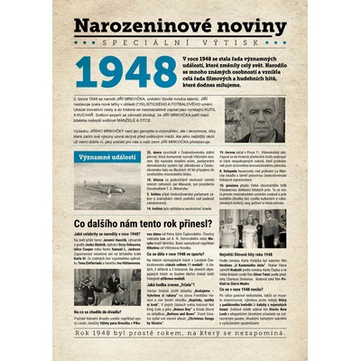 Narozeninové noviny 1948 s vlastním textem a fotografií S textem