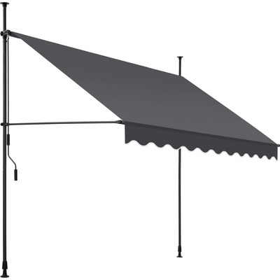 Tectake Upínací markýza s ruční klikou, výškově nastavitelná 250 x 180 cm, černá/šedá