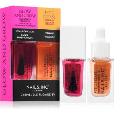 Nails Inc. Glow and Grow & Vit C Please Vit C Please Nail Treatment intenzivně vyživující olej na nehty a nehtovou kůžičku 8 ml + Glow and Grow Nail Treatment lak podporující růst nehtů 8 ml