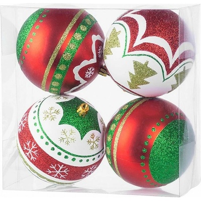 MagicHome Koule 4 ks červeno zelené s ornamenty na vánoční stromek 10 cm ST8091051