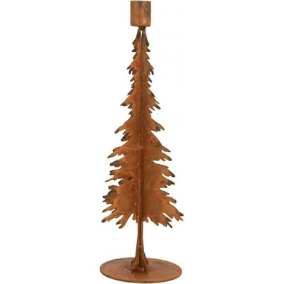 Rustikální rezavý svícen na úzkou svíčku Stromek L - 15*10*34 cm - Clayre & Eef
