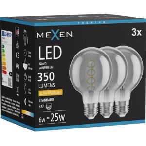 Mexen Vintis 3x LED крушка с нажежаема спирала E27, G80, 6W, Топла - 2200K, 350 lm, опушено (L165-E27-0622-70x03)