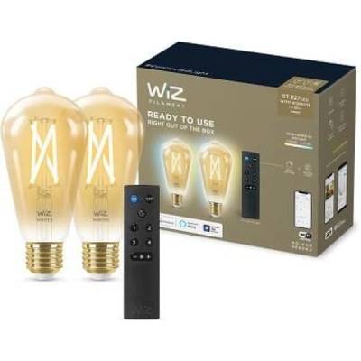 WiZ SET 2x LED žárovka E27 ST64 Filmant amber 6,7W 50W 640lm 2000-5000K IP20, stmívatelné +ovladač