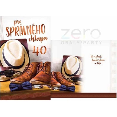 Přání s textem narozeninové 40 + obálka - správný chlap