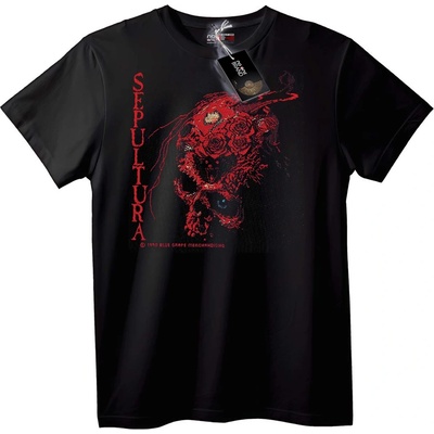 NOONEBRAND Тениска Черепа на Sepultura с червена роза - 2XL, Black