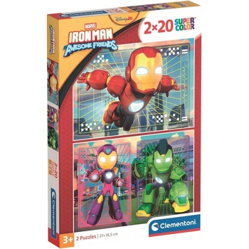 Clementoni Детски пъзел Clementoni от 2 х 20 части - Железният човек и неговите приятели (24828)