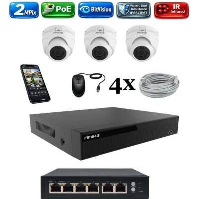 Amiko IP 3 kamerový set so switchom 2Mpix Dome 1200K3V2