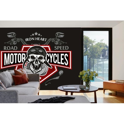 DIMEX ART Самозалепваща се флизелинова фототапета ретро череп на моторист 375 x 250 см