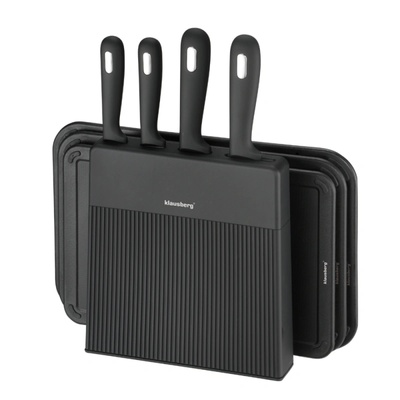 Klausberg Комплект ножове и дъски за рязане Klausberg KB 7980, 8 части, Неръждаема стомана, Стойка, Черен/инокс (KB 7980)