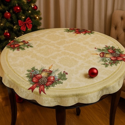 EVENIT Vianočný gobelínový 90cm kruhový obrus 055V so zlatým leskom Bavlna/Acryl/Pes 90 cm kruh