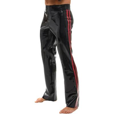 LateX Latex Trousers with Red Stripes