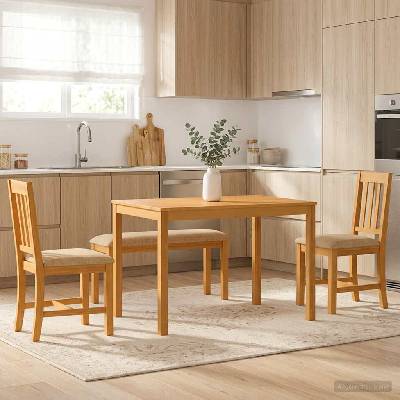 vidaXL Трапезен комплект 4 бр. Бежово Масивен дъб (3430294)