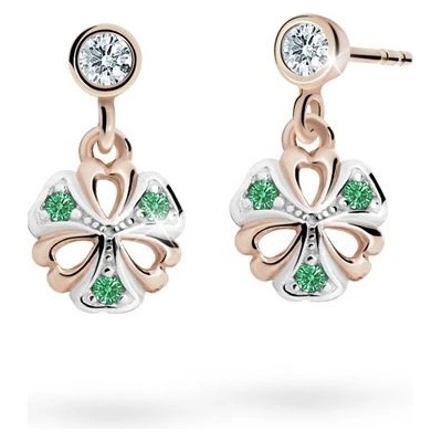 Danfil dětské náušnice kytičky C2230 z růžového zlata s kamínky Emerald Green zapínání balónek