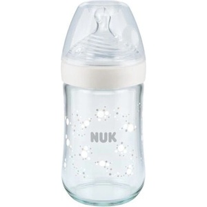 Nuk Стъклено шише със силиконов биберон NUK - Nature Sense, Softer, TC, 240 ml, размер M, Бяло (10745117-Бял)