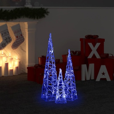 Nabytek XL Sada akrylových světelných LED kuželů modrá 30 45 60 cm