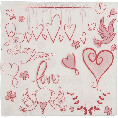 Clayre & Eef Romantické papierové obrúsky so srdiečkami 33x33 cm 20ks