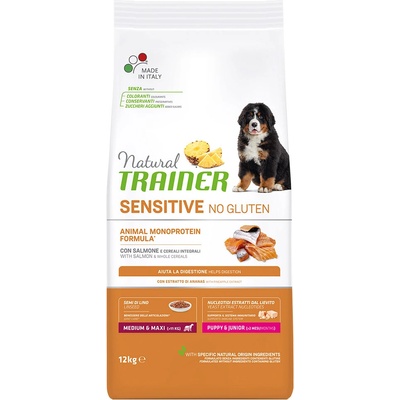 Natural Trainer Natural Sensitive 12 кг суха храна за кучета Natural Trainer Sensitive No Gluten Puppy&Jun Med/Max Salmon
