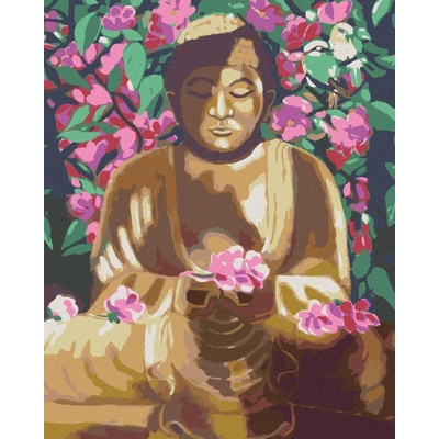 Zuty malování Podle čísel Buddha Obklopený Květinami 80 x 100 Cm Plátno