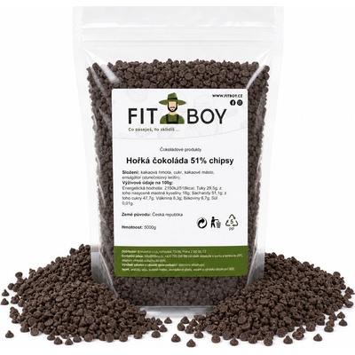 FITBOY Hořká čokoláda 51% chipsy 5000 g