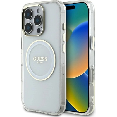 GUESS Калъф Guess IML Metal Colored Circle Classic Logo MagSafe за iPhone 16 Pro Max - бял (3666339428907)