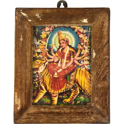Sanu Babu Durga Maa, obrázek v rámečku z teakového dřeva, 12x1x15cm